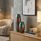 Ahenk Collection Handmade Ceramic Duo Vase Set Petrol Green Brown Copper