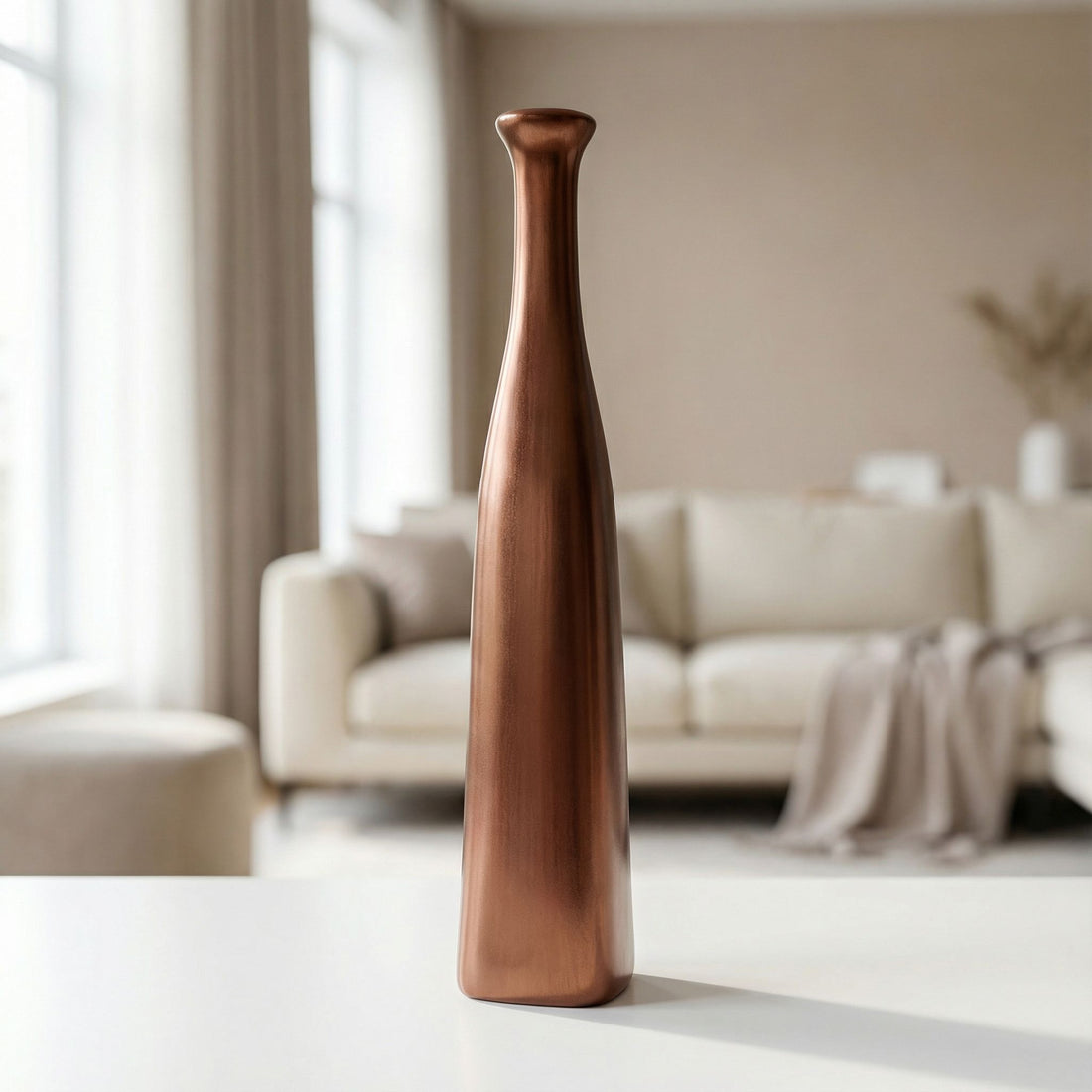 Ahenk Collection Serenara Copper Toned Handmade Ceramic Tall Bottle Vase