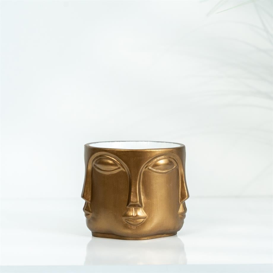 Adler Mini Gold Sculptural Face Planter Decorative Polyester Succulent and Flower Pot
