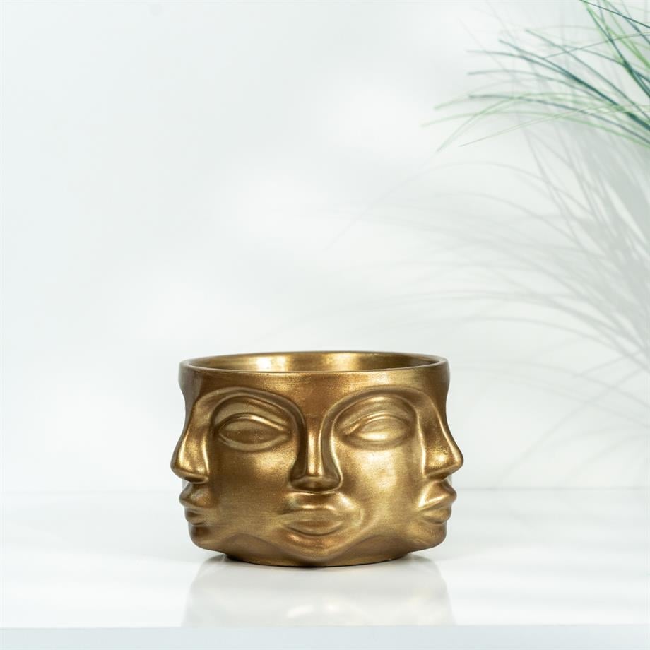 Adler Gold Sculptural Face Planter Decorative Polyester Succulent and Flower Pot