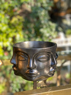 Adler Metallic Black Sculptural Face Planter Decorative Polyester Succulent and Flower Pot