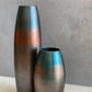 Ahenk Collection Handmade Ceramic Duo Vase Set Petrol Green Brown Copper