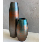 Ahenk Collection Handmade Ceramic Duo Vase Set Petrol Green Brown Copper