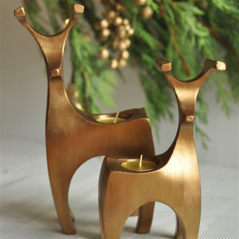 Aurora Reindeer Glow Handmade Premium Tealight Candleholder Duo