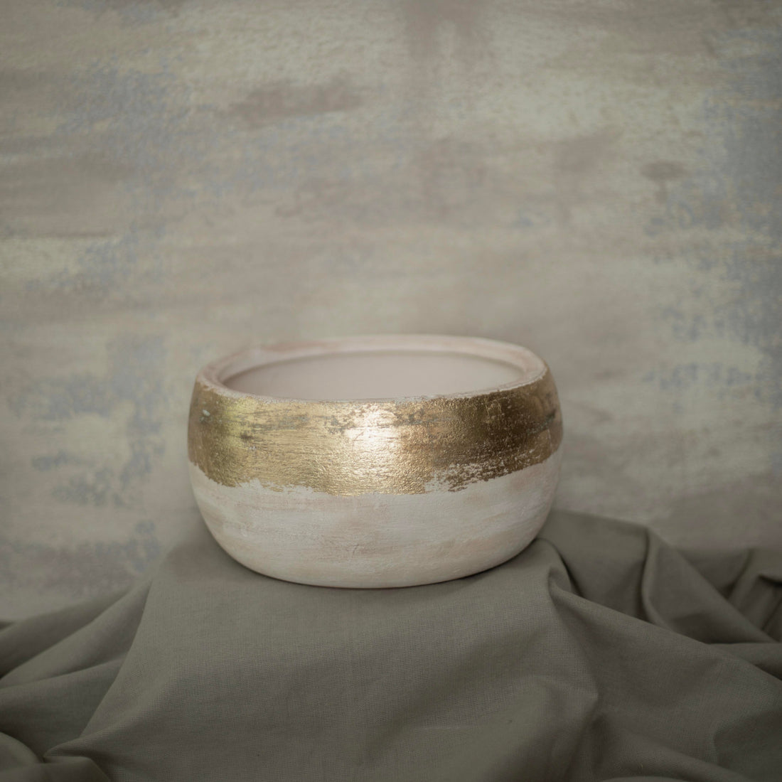 Boho Collection Gilded Horizon Handmade Decorative Bowl Vase Aged Off White Ceramic