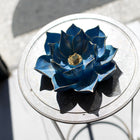 Handmade Celestia Blue Lotus Bloom Duo with Antique Gold Accents