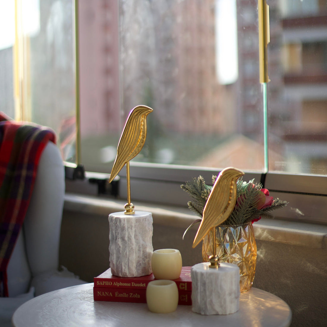 Celestia Marble Perch Bird Duo Sculpture