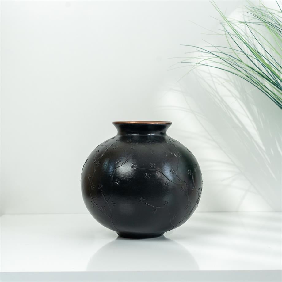 Bakırdan Collection Aura Dual Globe Sculptural Vase Set Matte Black with Copper Interior