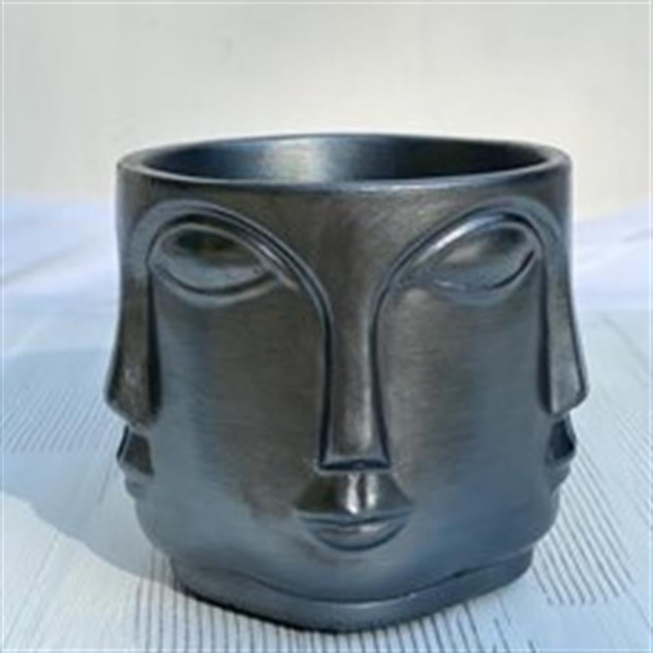 Adler Mini Anthracite Sculptural Face Planter Decorative Polyester Succulent and Flower Pot