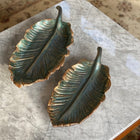 Emerald Whisper Handmade Leaf Resin Tray Duo with Antique Gold Accents