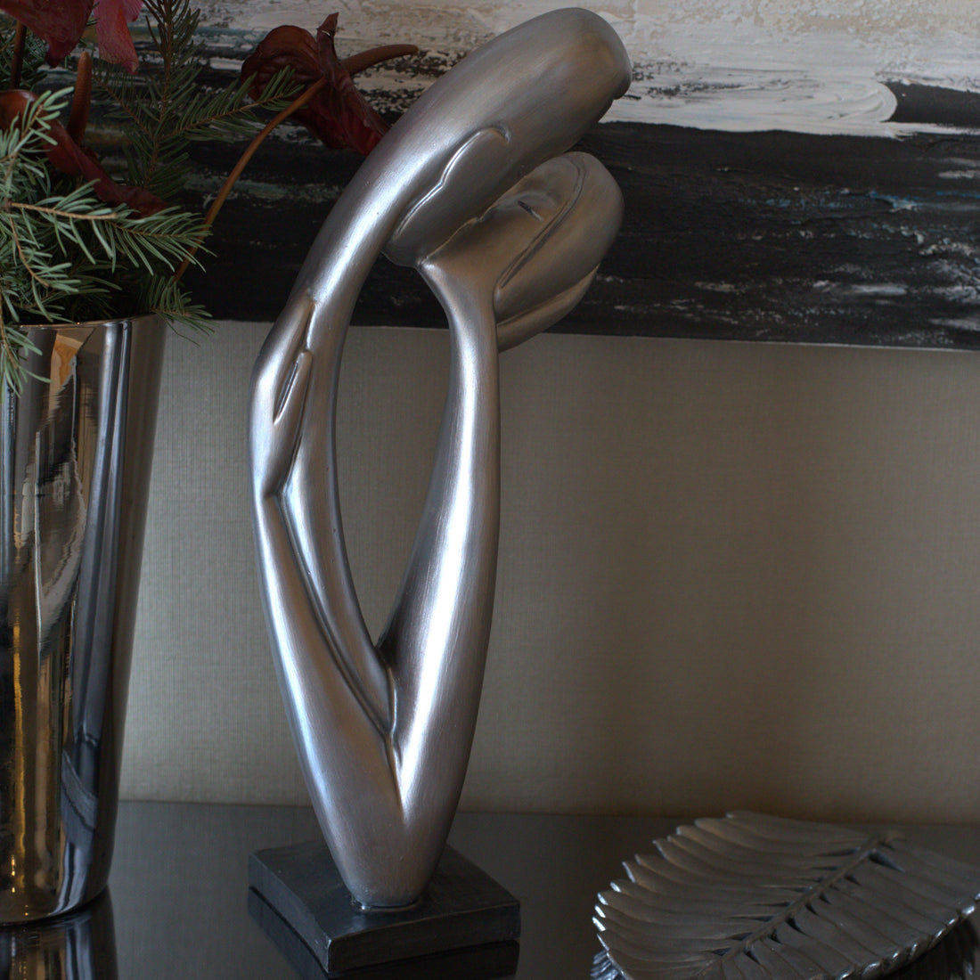 Eternal Silver Embrace Couple Sculpture