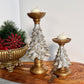 Handmade Everpine Lumina Tree Candleholder Duo Gold Silver Green Christmas Decor