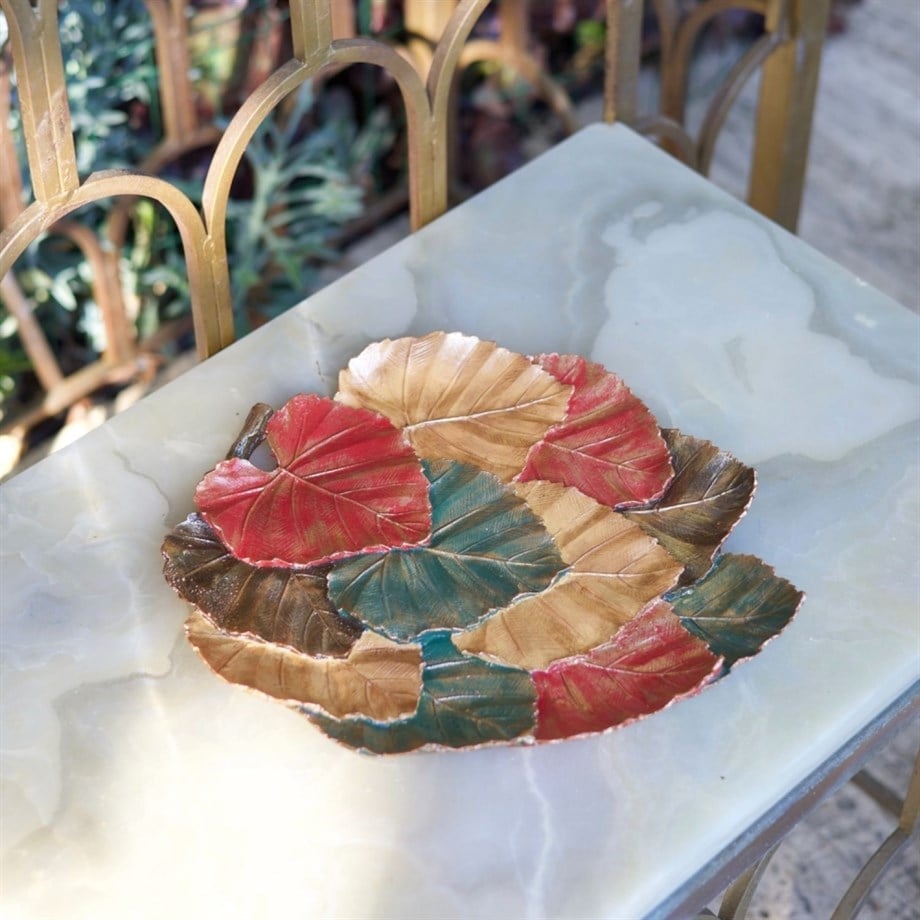 Four Seasons Leaf Harmony Handmade Resin Tray with Gold Accents Decorative Centerpiece