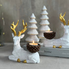 Handmade Artistic Gold Detail Reindeer Candleholder Duo Christmas New Year Winter Decor