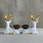 Handmade Artistic Gold Detail Reindeer Candleholder Duo Christmas New Year Winter Decor