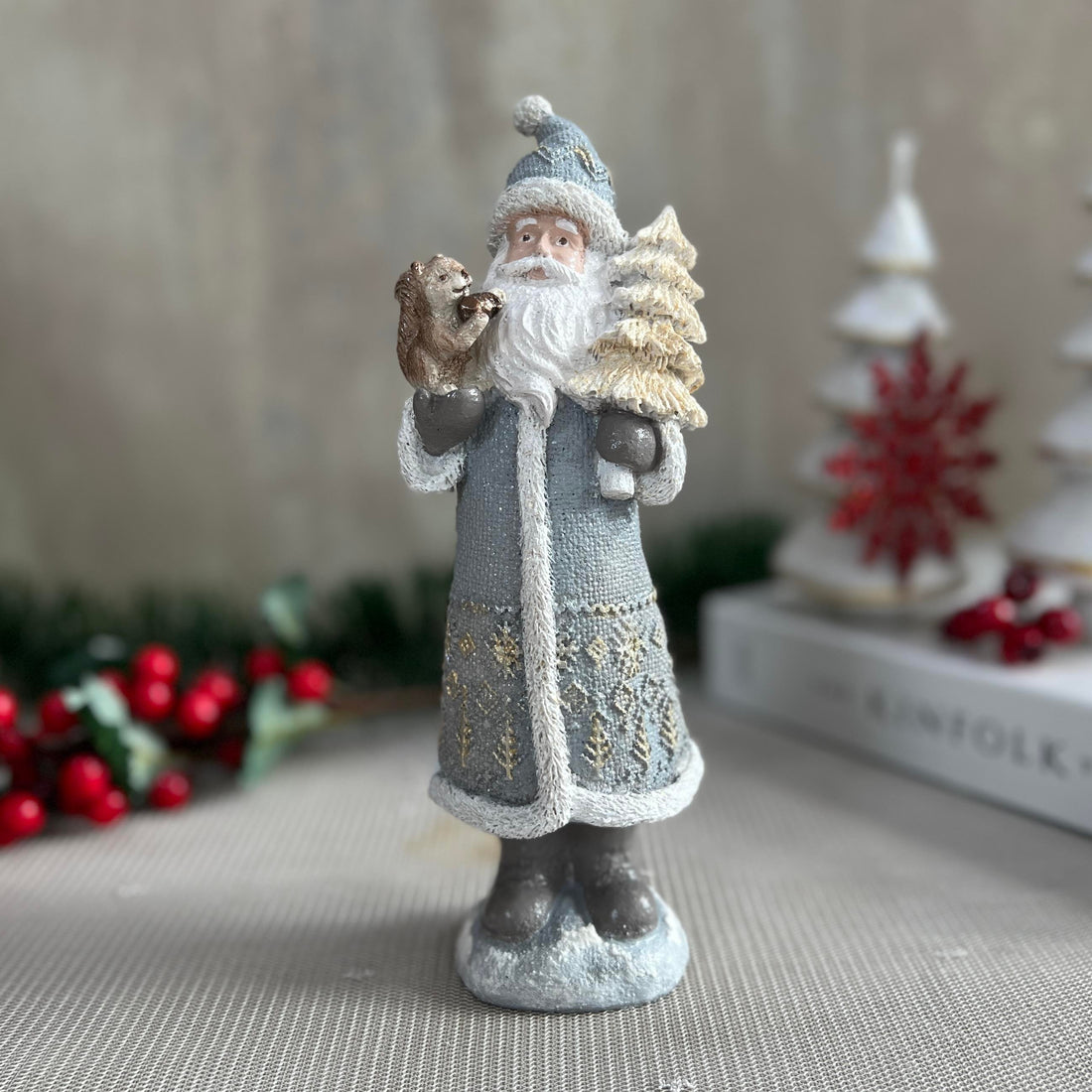 Frostwhisper Woodland Santa and Squirrel Holiday Sculpture