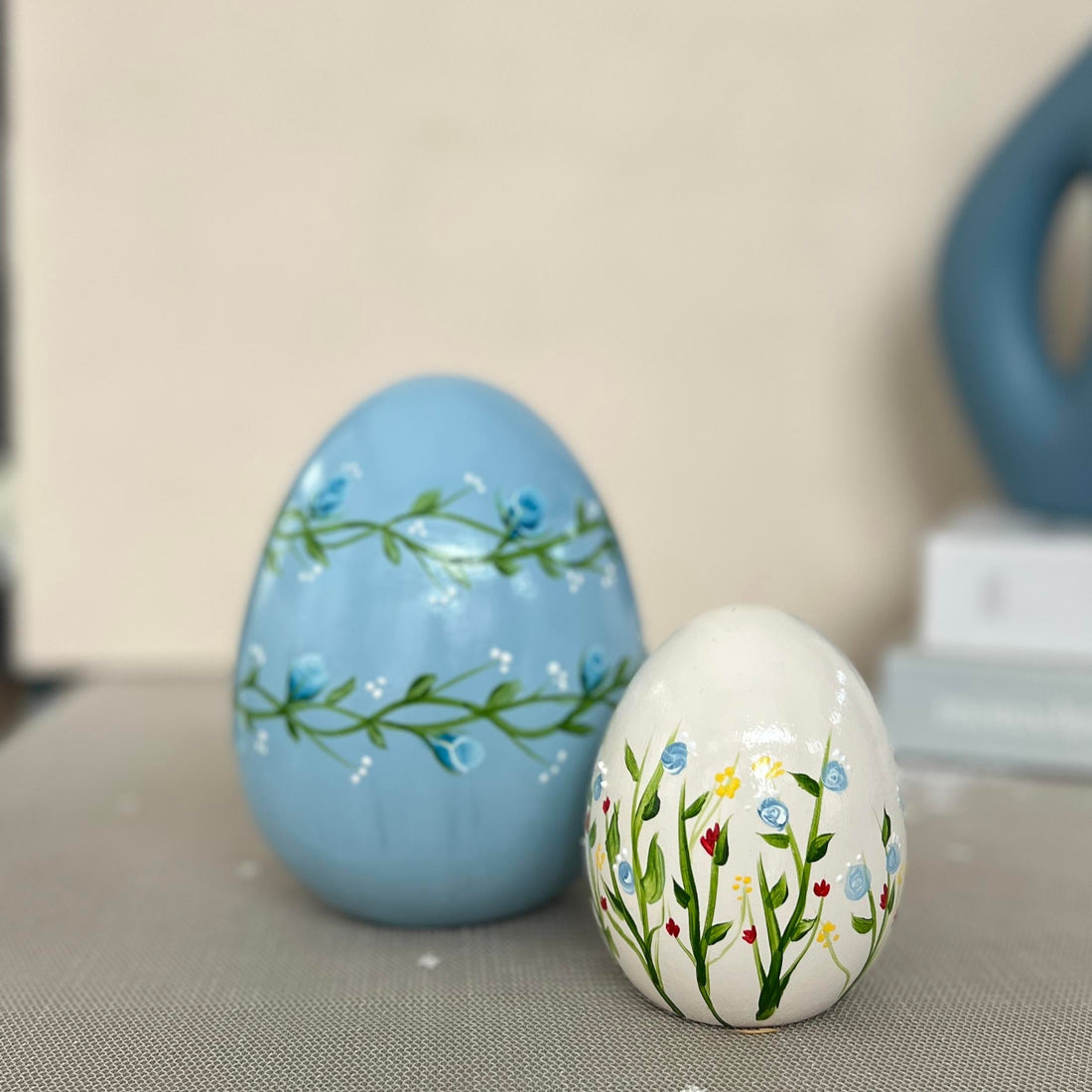 Hanami Blossom Ceramic Spring Egg Duo Sculpture Set