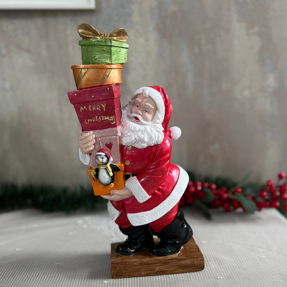 Jolly Gift Stacks Santa Sculpture