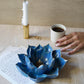 Handmade Aegean Blue Lotus Table Sculpture with Antique Gold Accents