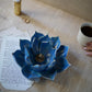 Handmade Aegean Blue Lotus Table Sculpture with Antique Gold Accents
