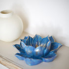 Handmade Aegean Blue Lotus Table Sculpture with Antique Gold Accents