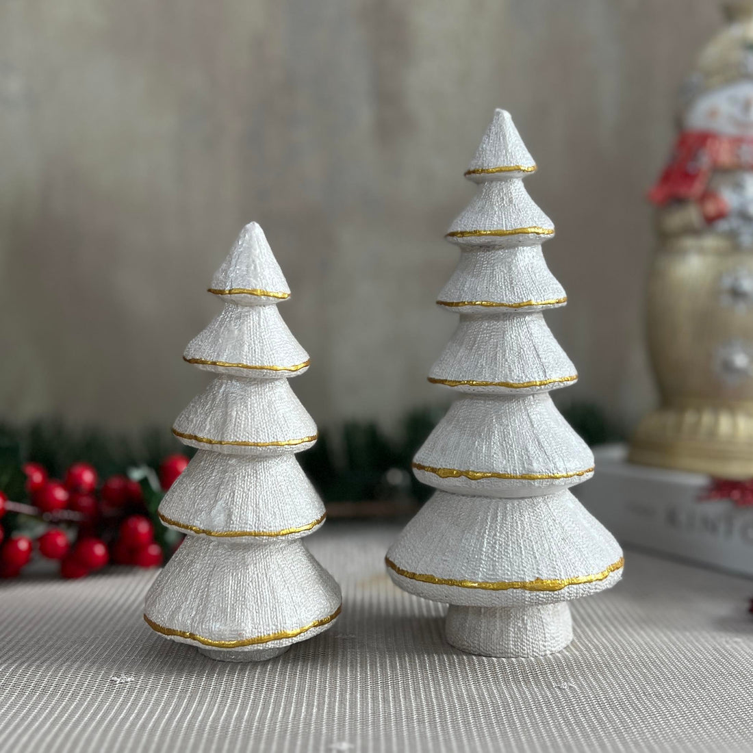 Lunara Ivory Tiered Pines Dual Holiday Sculpture Set