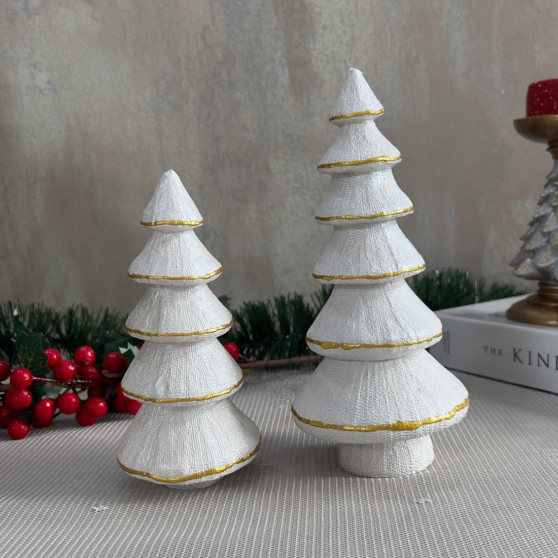 Lunara Ivory Tiered Pines Dual Holiday Sculpture Set