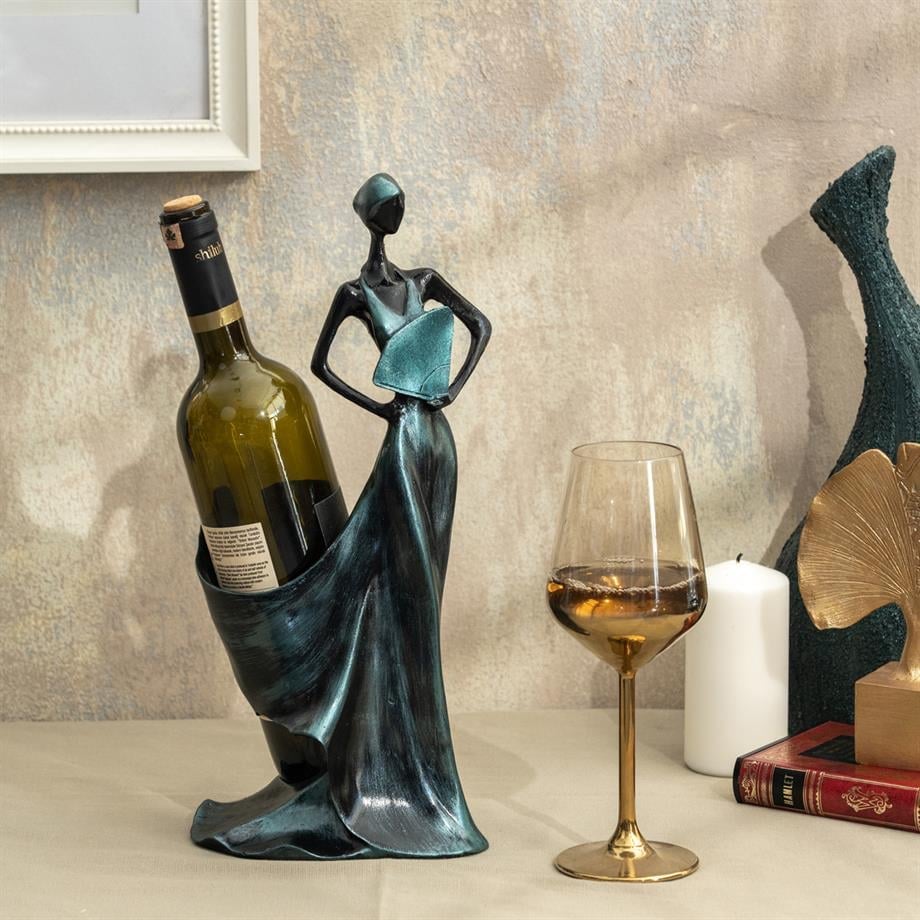 Female Figurine Sculptural Wine Holder Hand Painted Decorative Polyester 4 Colors