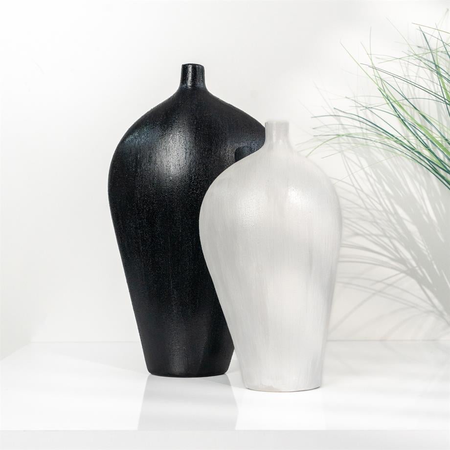 Minimal Collection Modern Sculptural Vase Pair Matte Black and White Handmade Ceramic