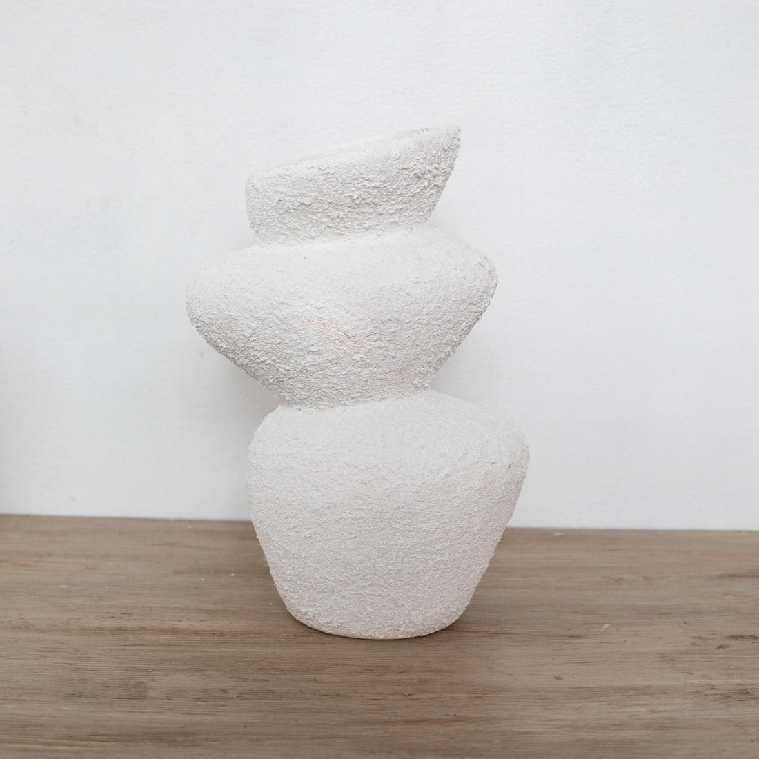 Moderna Stone Cascade Handmade Sculptural Vase Textured White Ceramic