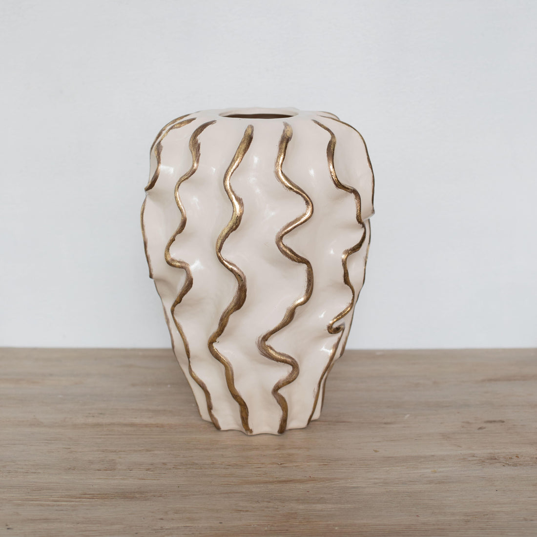 Moderna Volante Grande Handmade Gilded Wave Vase Cream Ceramic
