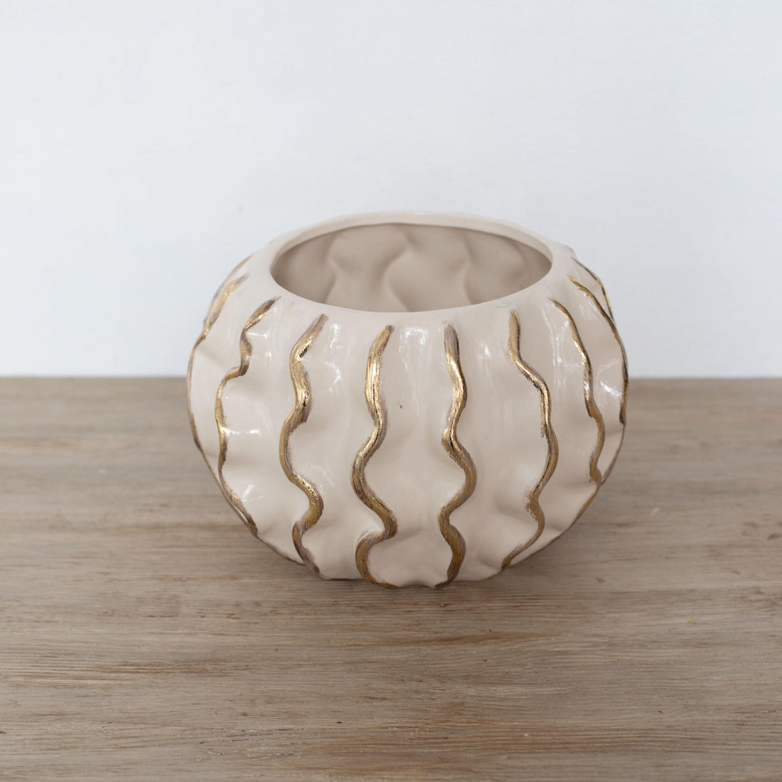 Moderna Volante Orb Handmade Gilded Wave Vase Cream Ceramic