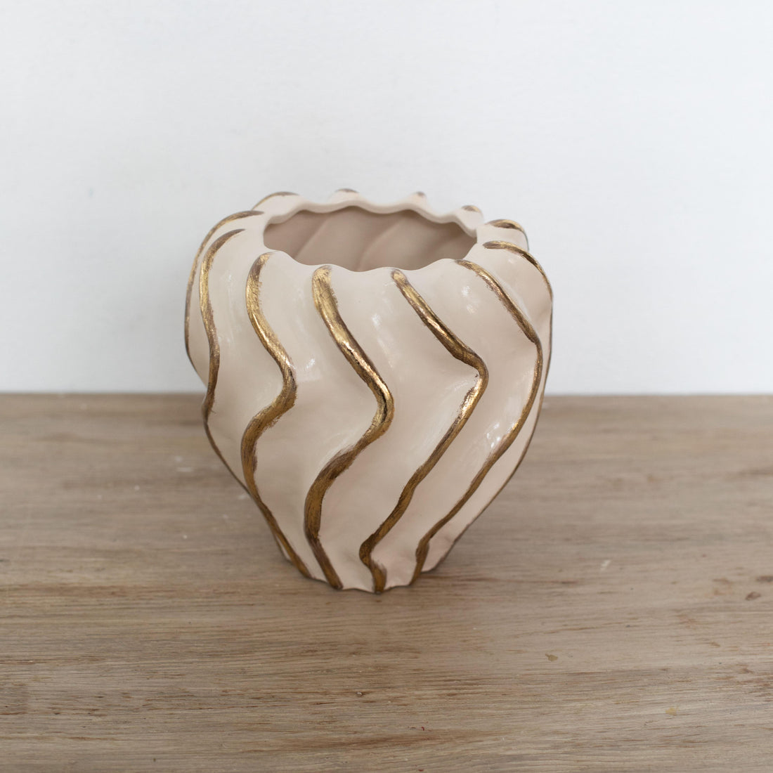 Moderna Volante Petite Handmade Gilded Wave Vase Cream Ceramic