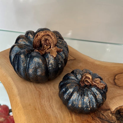 Simli Balkabağı Seti Polyester El Yapımı İkili Yeşil Krem Koyu Mavi 11cm