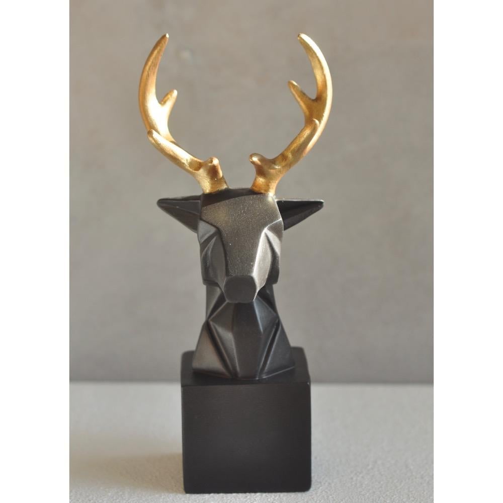 Noir Cubis Golden Antler Deer Bust Sculpture