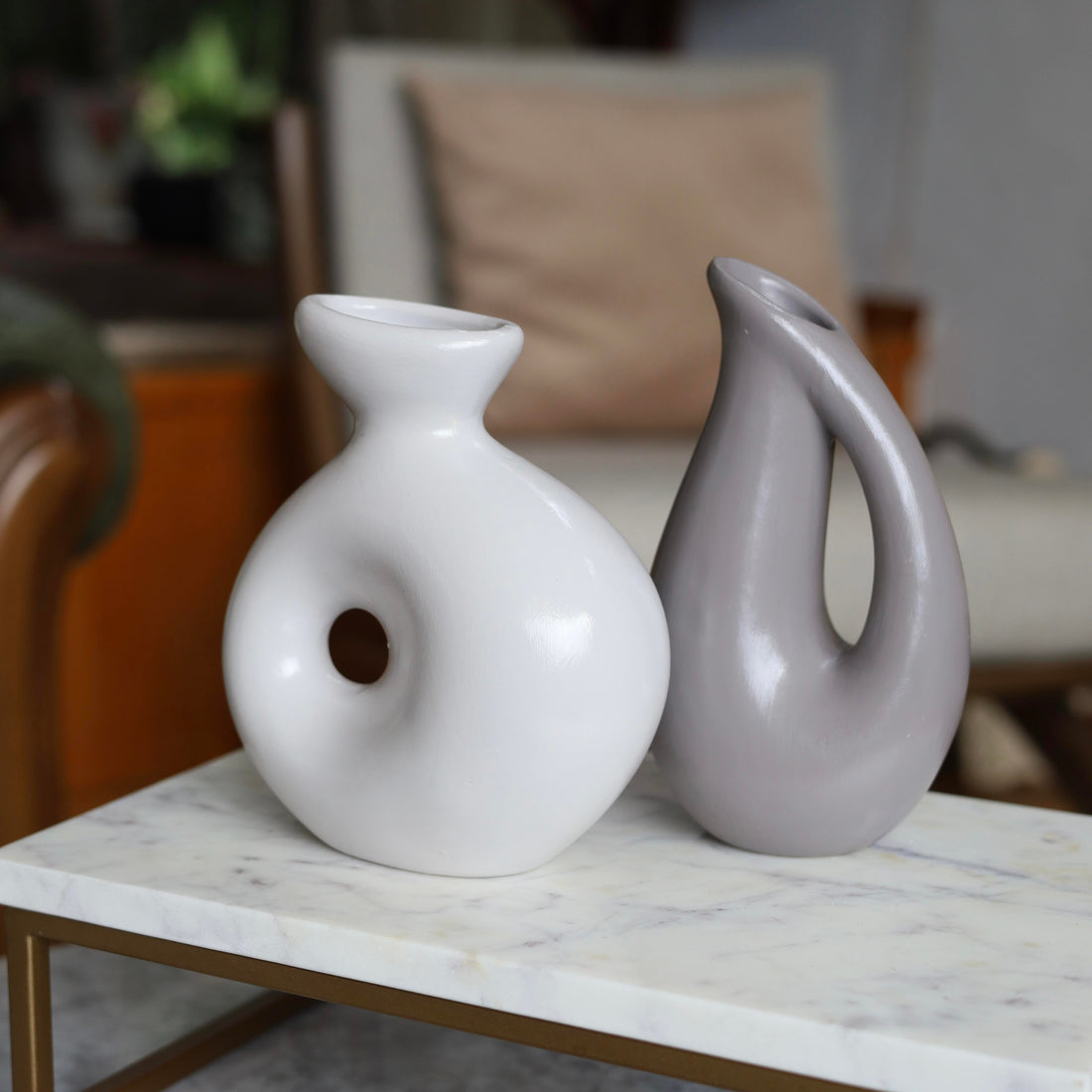 Nordic Collection Mini Sculptural Vase Duo Cream and Soft Grey Handmade Ceramic