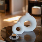 Nordic Koleksiyon Textured Ring Ceramic Vase Set of 2 Cream 27.5cm