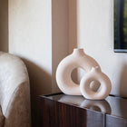 Nordic Koleksiyon Textured Ring Ceramic Vase Set of 2 Cream 27.5cm