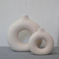 Nordic Koleksiyon Textured Ring Ceramic Vase Set of 2 Cream 27.5cm