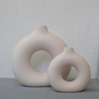 Nordic Koleksiyon Textured Ring Ceramic Vase Set of 2 Cream 27.5cm