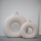 Nordic Koleksiyon Textured Ring Ceramic Vase Set of 2 Cream 27.5cm