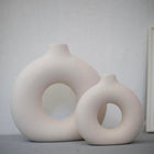 Nordic Koleksiyon Textured Ring Ceramic Vase Set of 2 Cream 27.5cm