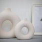 Nordic Koleksiyon Textured Ring Ceramic Vase Set of 2 Cream 27.5cm