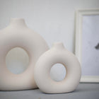 Nordic Koleksiyon Textured Ring Ceramic Vase Set of 2 Cream 27.5cm