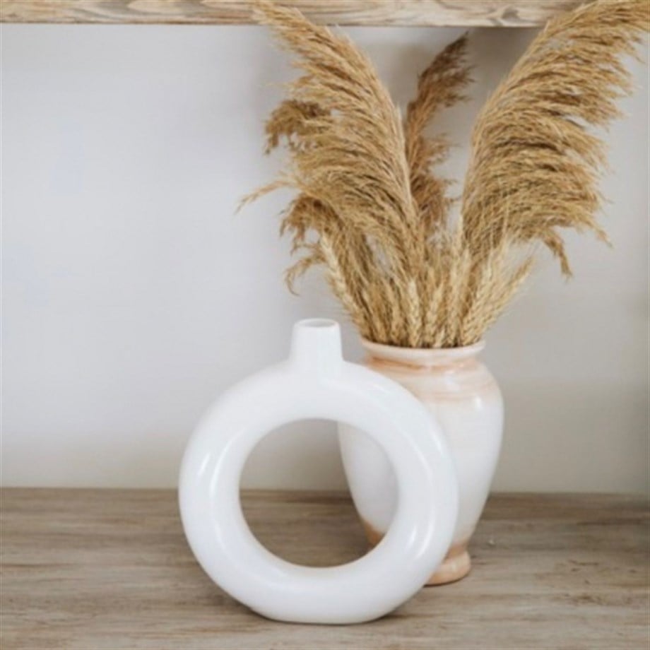 Nordic Collection Haloria Matte Ivory Handmade Ceramic Ring Vase Decorative Object