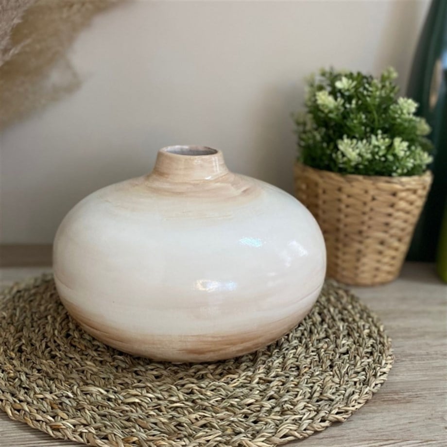 Nordic Collection Terra Essence Cream Terracotta Handmade Ceramic Flat Vase