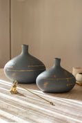 Handmade Nova Starlit Horizon Ceramic Vase Duo in Charcoal Gray with Gold Details