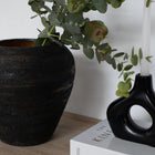 Sapphire Midnight Ember Handmade Matte Black Ceramic Vase with Gold Texture Modern Decor