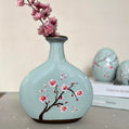 Sakura Petal Poem Hand-Painted Ceramic Vase in Misty Green