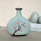 Sakura Petal Poem Hand-Painted Ceramic Vase in Misty Green